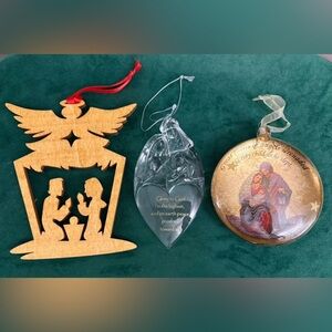 Three Nativity Ornaments Featuring The Holy Family